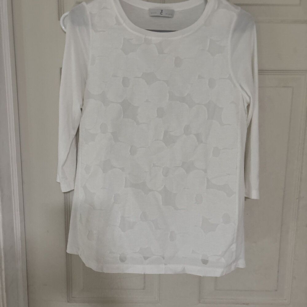 WHYCI MILANO WOMENS WHITE 3/4 Sleeve Shirt Size 40 White With Floral